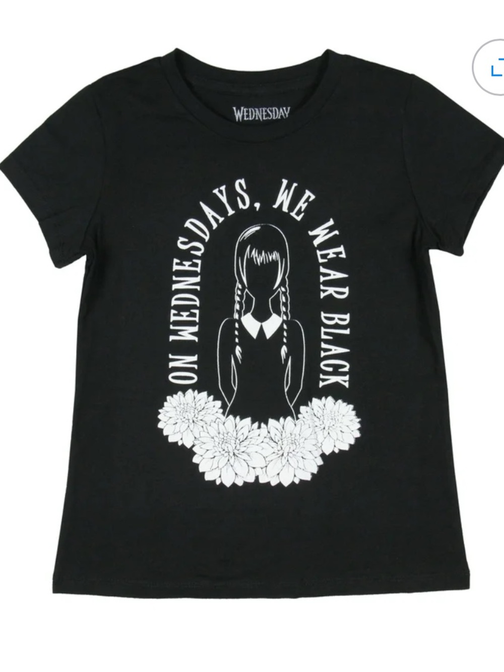 Girls' Black Short Sleeve Graphic Tee - Gothic Floral Slogan Wednesday Addams